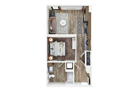 Floor plan for studio, 1 bath, 623 sqft